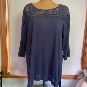 Verve Ami Women's Navy top Crochet accents Top 3/4 sleeves size 2X
